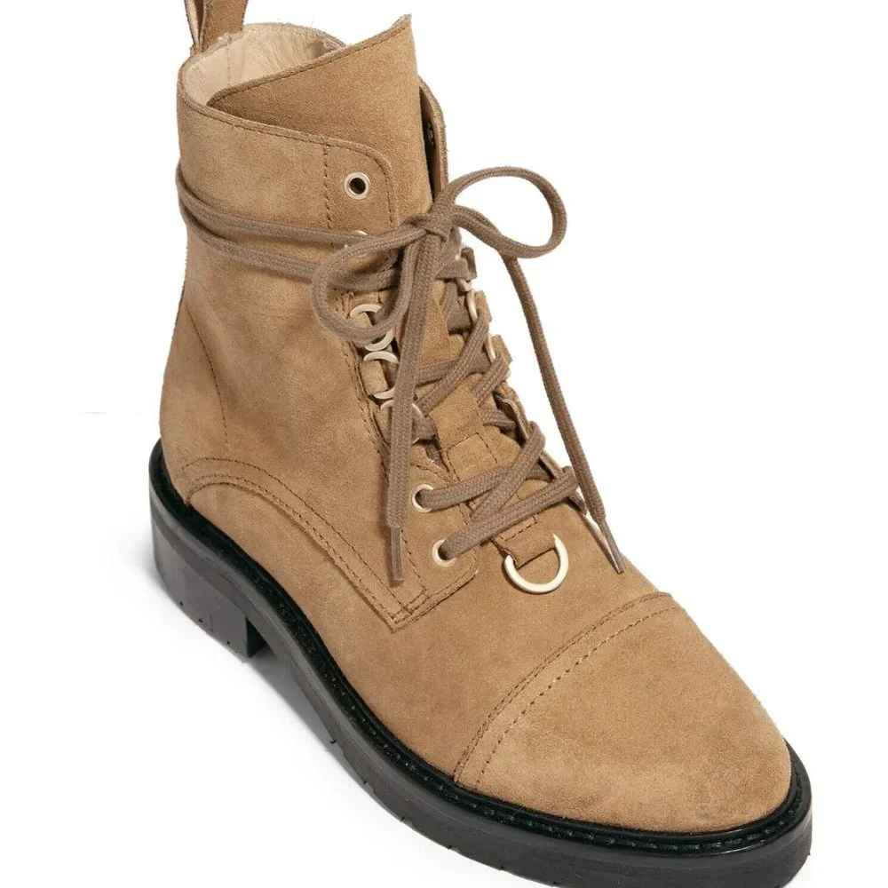 All Saints Lira Combat Boots Women's-Sand/Brown Suede-Size 37/6.5 - Picture 1 of 7